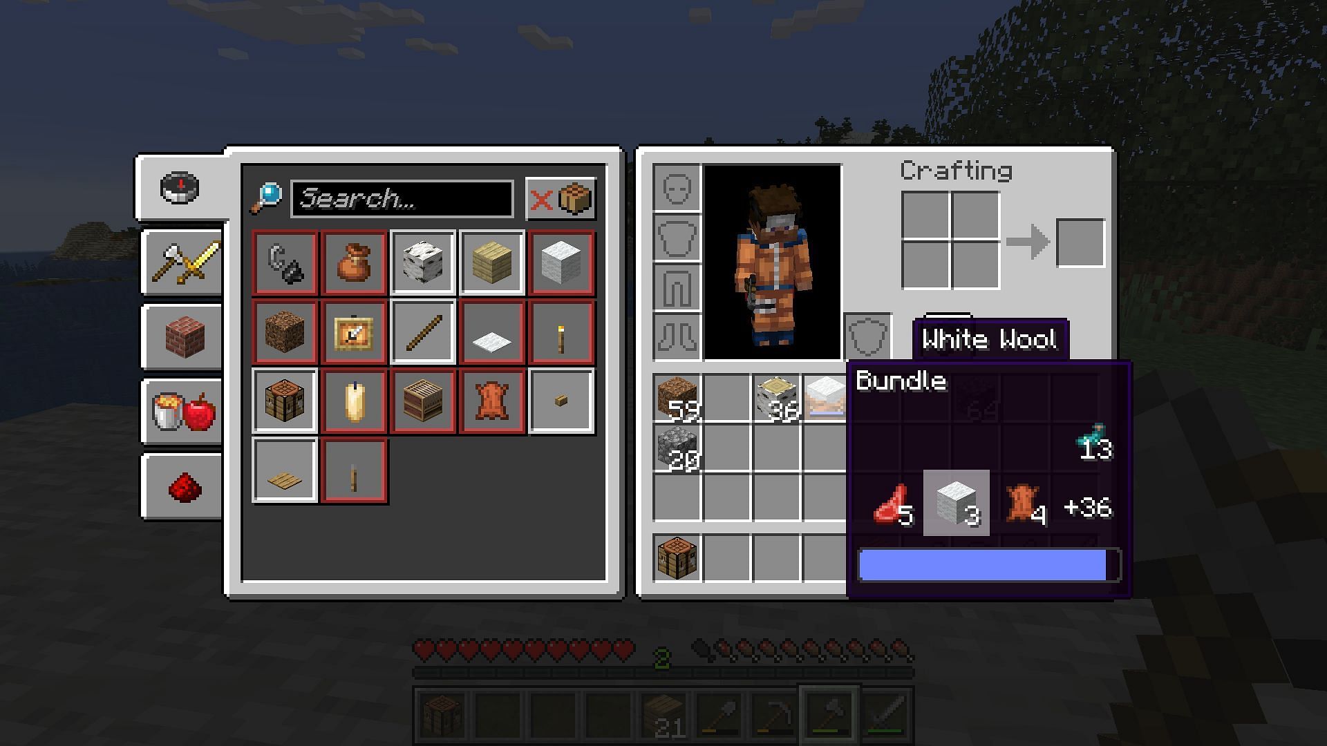 A bundle filled with random stuff on a new world (Image via Mojang)